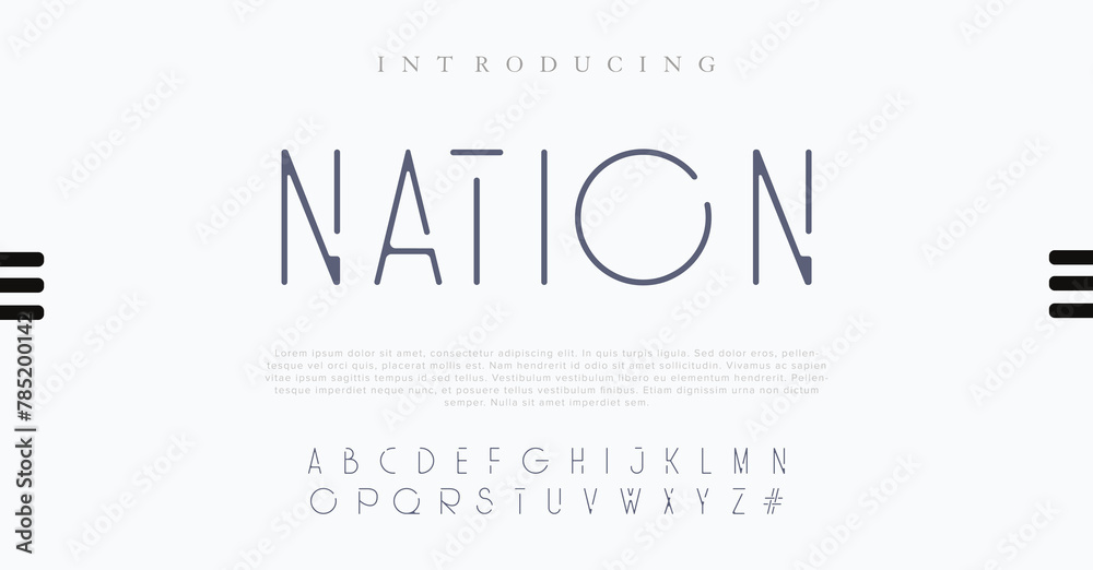 Nation Modern abstract digital alphabet font. Minimal technology typography, Creative urban sport fashion futuristic font and with numbers. vector illustration - obrazy, fototapety, plakaty 