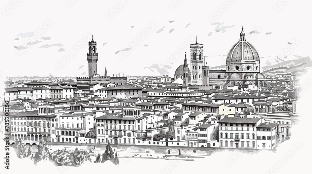 Historic building view and skyline of Florence City illustration