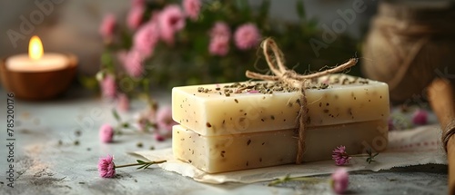 Artisanal Herbal Soap with Nature's Touch #HandcraftedBeauty. Concept Nature-Inspired Skincare, Sustainable Ingredients, Handmade Luxury, Aromatherapy Awesomeness photo
