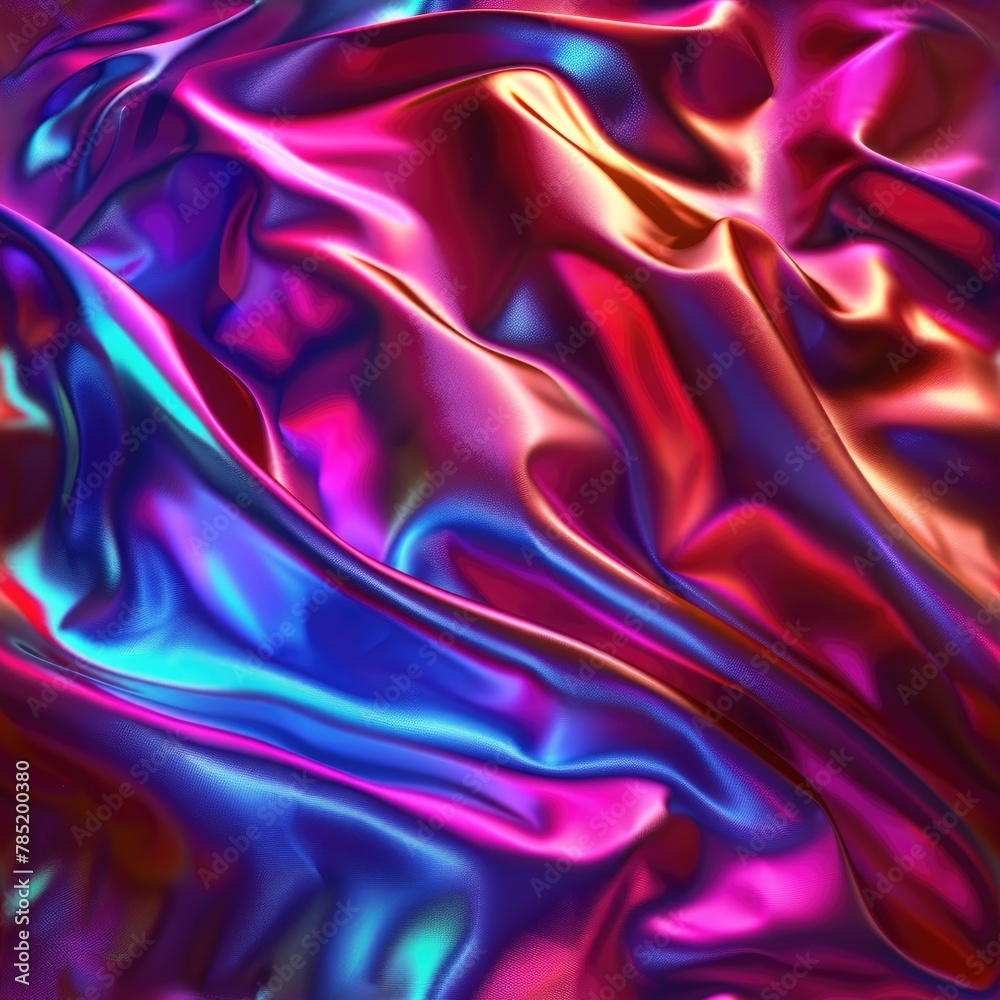 Fototapeta premium Shimmering silk waves in neon blues and pinks undulate
