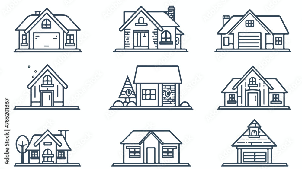 House building icon pack outline Flat vector isolated