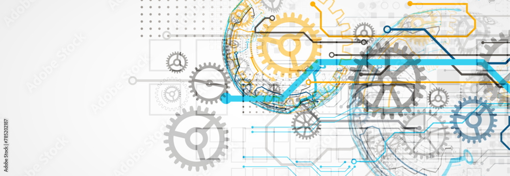 Obraz premium Abstract technology concept. Circuit board, high computer color background. Vector illustration with space for content, web - template, business tech presentation.