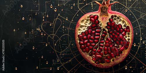 Art execution of pomegranate fruit with abstract background