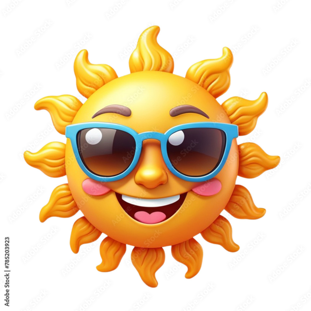 3d sun with sunglasses on Isolated transparent background png. generated with AI