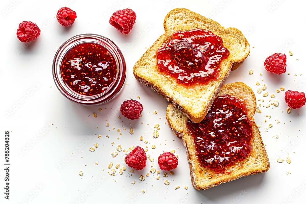 Toast breads with sweet raspberry jam on white background Toast breads with sweet raspberry jam on white background