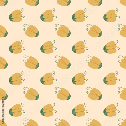 Yellow wildflowers simple seamless pattern. Floral retro endless background. Flower summer repeat cover. Vector hand drawn illustration.