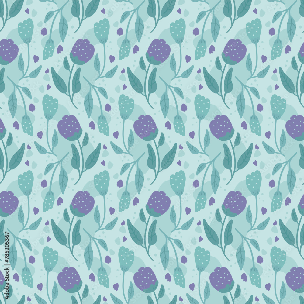 Flowers seamless pattern. Blue and violet wildflowers endless background. Summer meadow repeat cover. Botanic loop ornament. Vector hand drawn illustration. Flowers seamless pattern. Blue and violet wildflowers endless background. Summer meadow repeat cover. Botanic loop ornament. Vector hand drawn illustration.