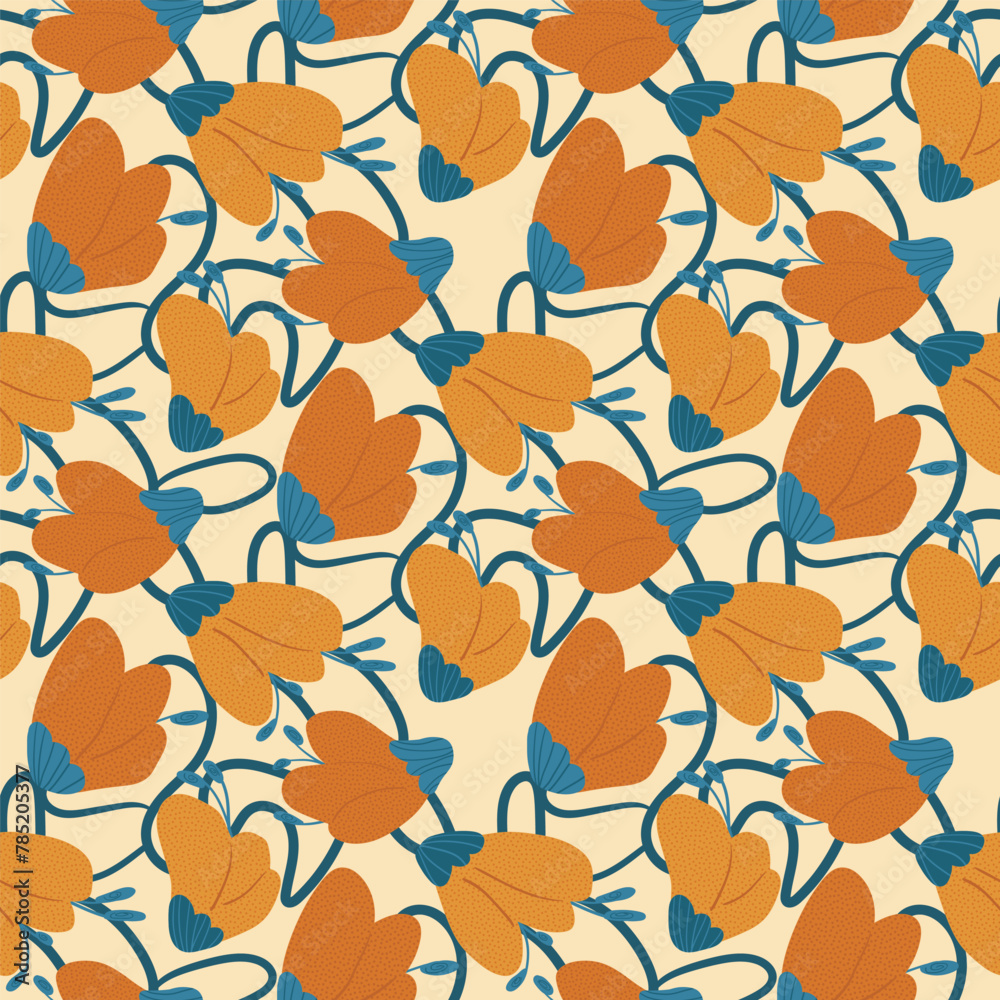 Wildflowers seamless pattern. Gardening crocus textured endless background. Summer floral repeat cover. Botanic loop ornament. Flower bud with branch vector hand drawn illustration. Wildflowers seamless pattern. Gardening crocus textured endless background. Summer floral repeat cover. Botanic loop ornament. Flower bud with branch vector hand drawn illustration.