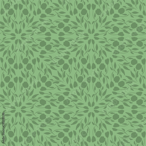 Flowers seamless pattern. Green monochrome wildflowers endless background. Summer meadow repeat cover. Botanic ornament loop ornament. Vector hand drawn illustration.