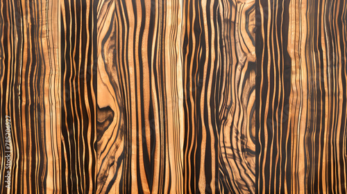 Exotic zebrawood background with bold dark stripes and unique grain patterns. Ideal for statement decor and distinctive design elements photo