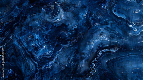 Deep ocean blue epoxy resin art with swirling patterns. Abstract and fluid design for modern backgrounds and innovative decor