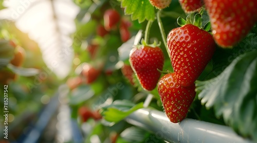 Juicy Strawberries Thriving in Vertical Hydroponic System for Sustainable Urban Agriculture