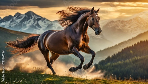 自然の中を駆け巡る馬
