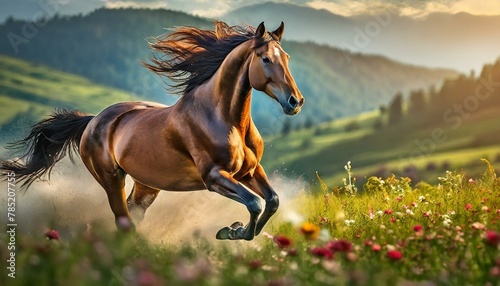 山の中を駆ける野生の馬の横顔 photo