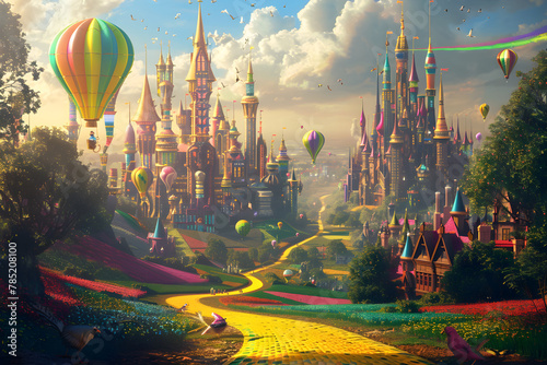 Vibrant Panoramic View of The Populous City in the Land of Oz