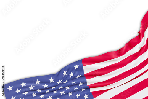 Realistic American, USA flag with folds, on transparent background. Footer, corner design element. Perfect for patriotic themes, Independence Day designs, or national event promotions. 3D render.