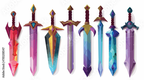 3D swords with crystals of different colors. Cute game