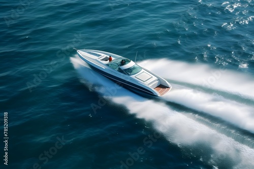 Aerial view of luxury speedboat floating on the sea