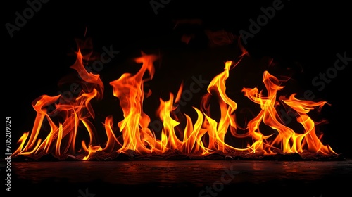 Vivid dancing flames on a dark background, the power of fire in isolation. Perfect for background, themes related to energy, danger, and nature. AI