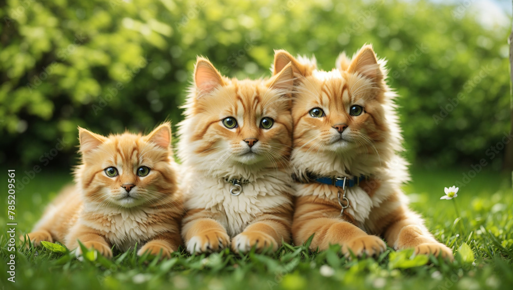 orange cats sitting in the grass