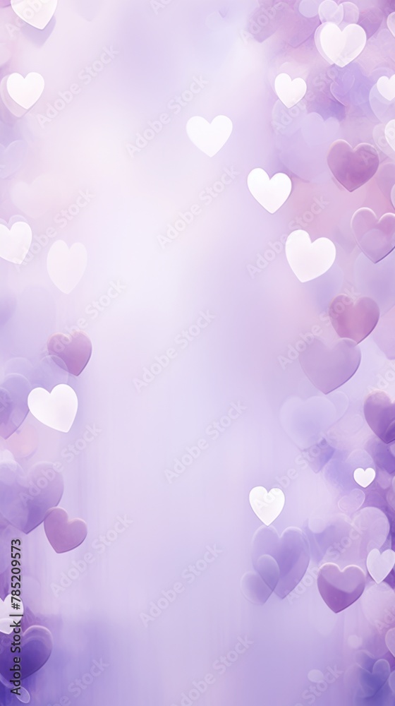 Light lavender background with white hearts, Valentine's Day banner with space for copy, lavender gradient, softly focused edges, blurred