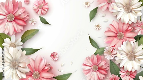 Happy Mother's Day. This imported vector design features pink and white flowers with leaves on an isolated background