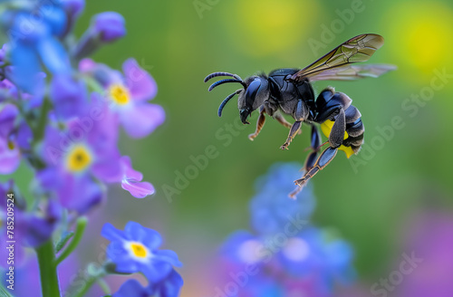 Beetle insect in the wild . Violet carpenter bee Xylocopa violacea © PHTASH