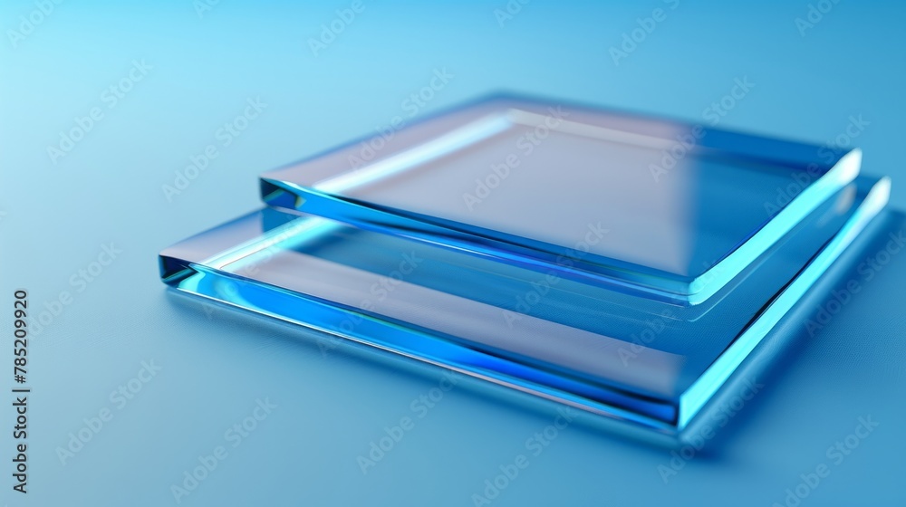 Transparent thin rounded rectangular shapes overlapping, blue background, gradient frosted glass effect Transparent thin rounded rectangular shapes overlapping, blue background, gradient frosted glass effect