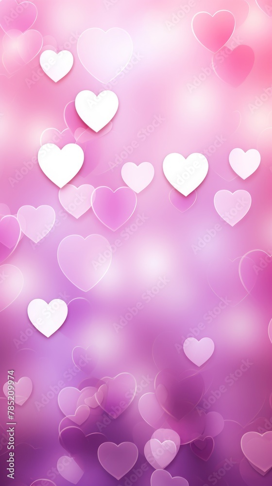 Light magenta background with white hearts, Valentine's Day banner with space for copy, magenta gradient, softly focused edges, blurred