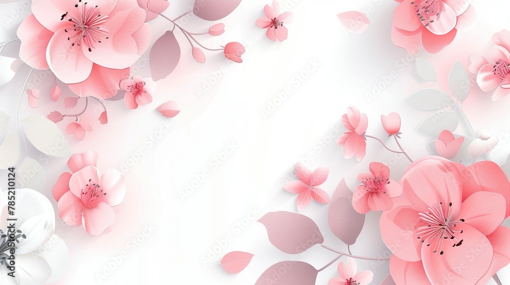 Happy Mother's Day. This imported vector design features pink and white flowers with leaves on an isolated background