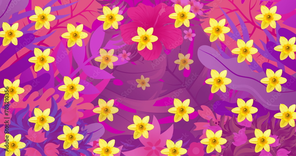 Image of flowers on pink floral background