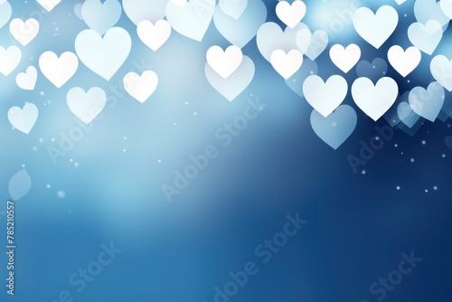 Light navy blue background with white hearts, Valentine's Day banner with space for copy, navy blue gradient, softly focused edges, blurred