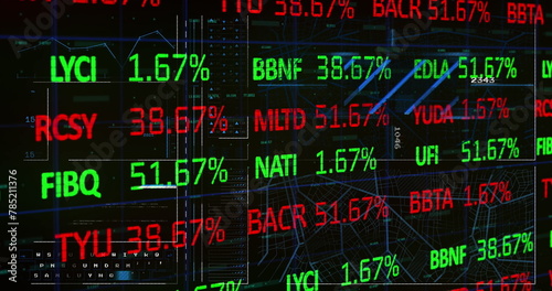 Image of trading board over lines, circles, keyboard navigation pattern over black background