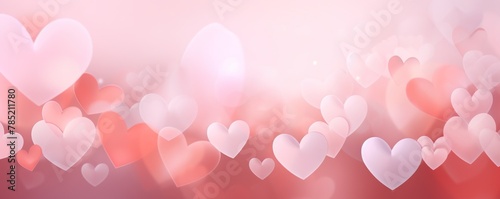 Light pink background with white hearts, Valentine's Day banner with space for copy, pink gradient, softly focused edges, blurred © GalleryGlider