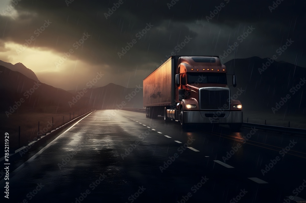 Truck on the highway in the evening