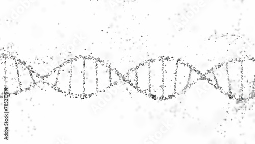 3D rendering of a DNA double helix structure with spheres on a white background with copy space. Genomic sequencing, molecular biology, and genetic data analysis