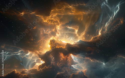 Vibrant space nebula glowing in deep cosmos - fantastic nebula, cosmic imagery. © melhak