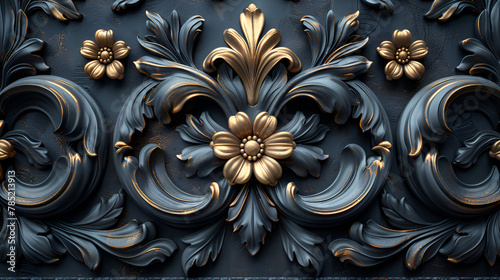 Classical Dark Ornate Pattern Wallpaper Black, Closeup of iron mansion gates with intricate details visible