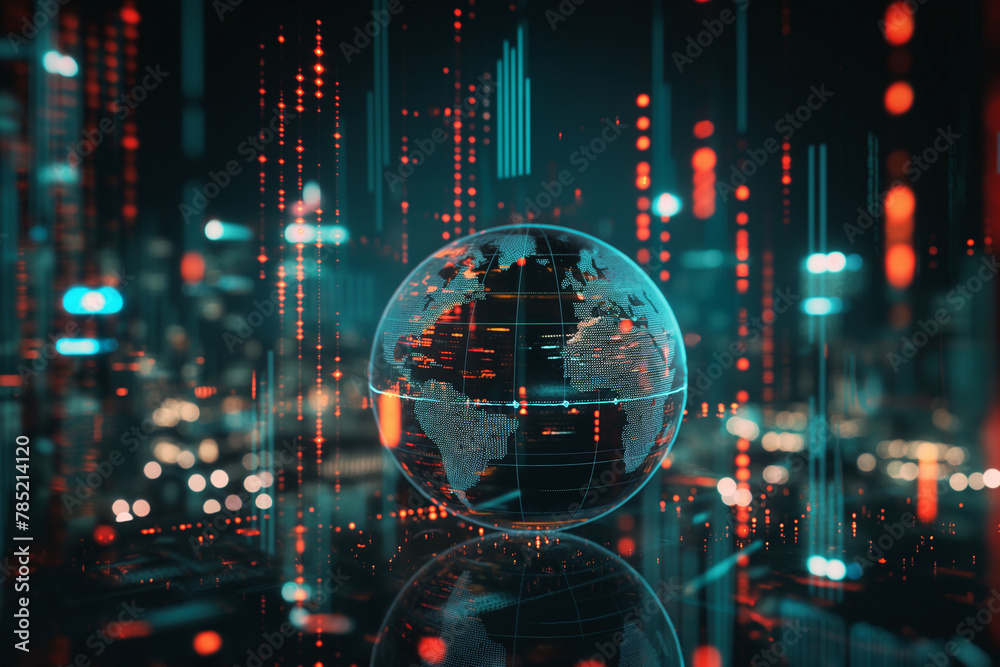 Abstract digital world map , information exchange and telecommunication technology, global network and connectivity, global business.
