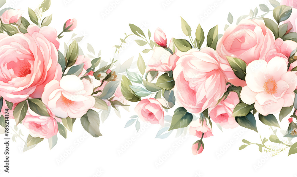 White and pink roses pattern, watercolor, Generative AI White and pink roses pattern, watercolor, Generative AI