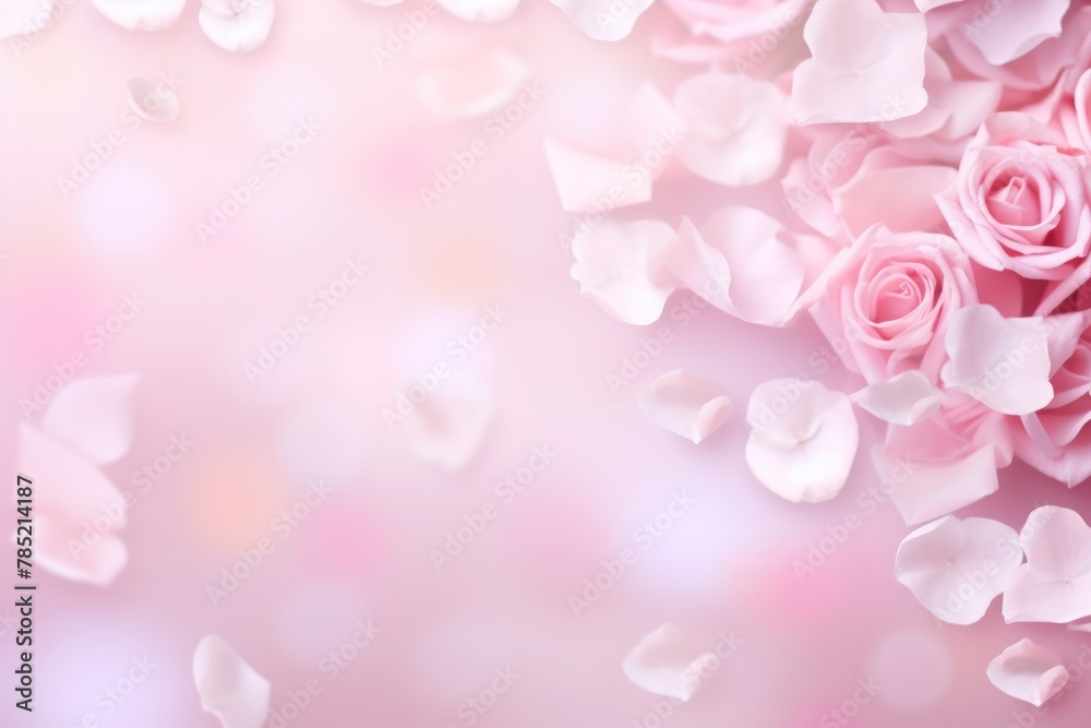 Light rose background with white hearts, Valentine's Day banner with space for copy, rose gradient, softly focused edges, blurred