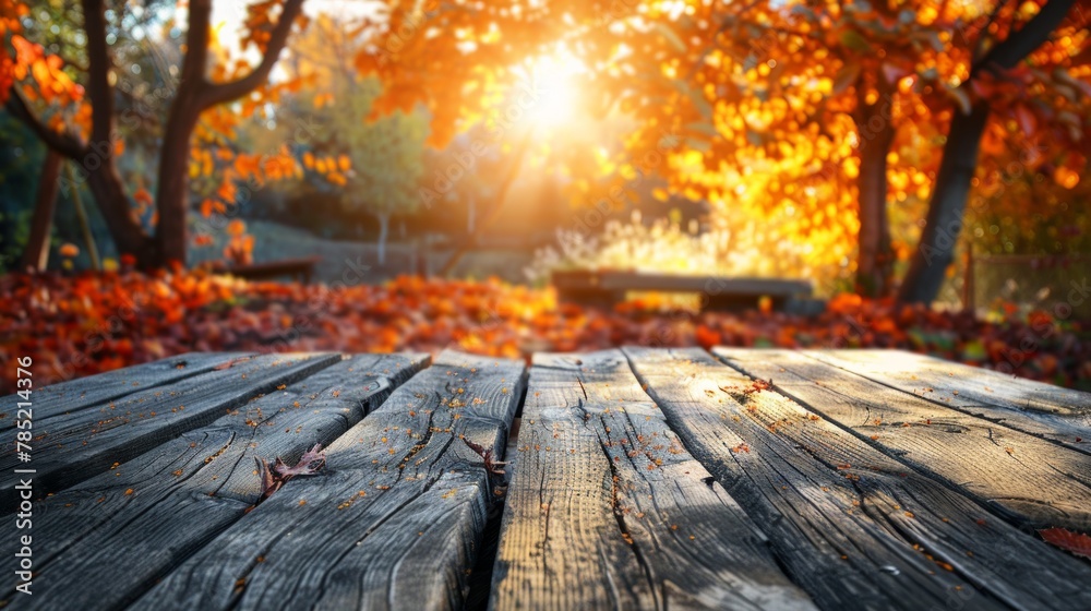 Empty wooden table on the background of autumn garden. Empty wooden table on the background of autumn garden.