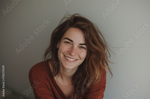 Genuine Joy: Woman with a Radiant Smile and Casual Style