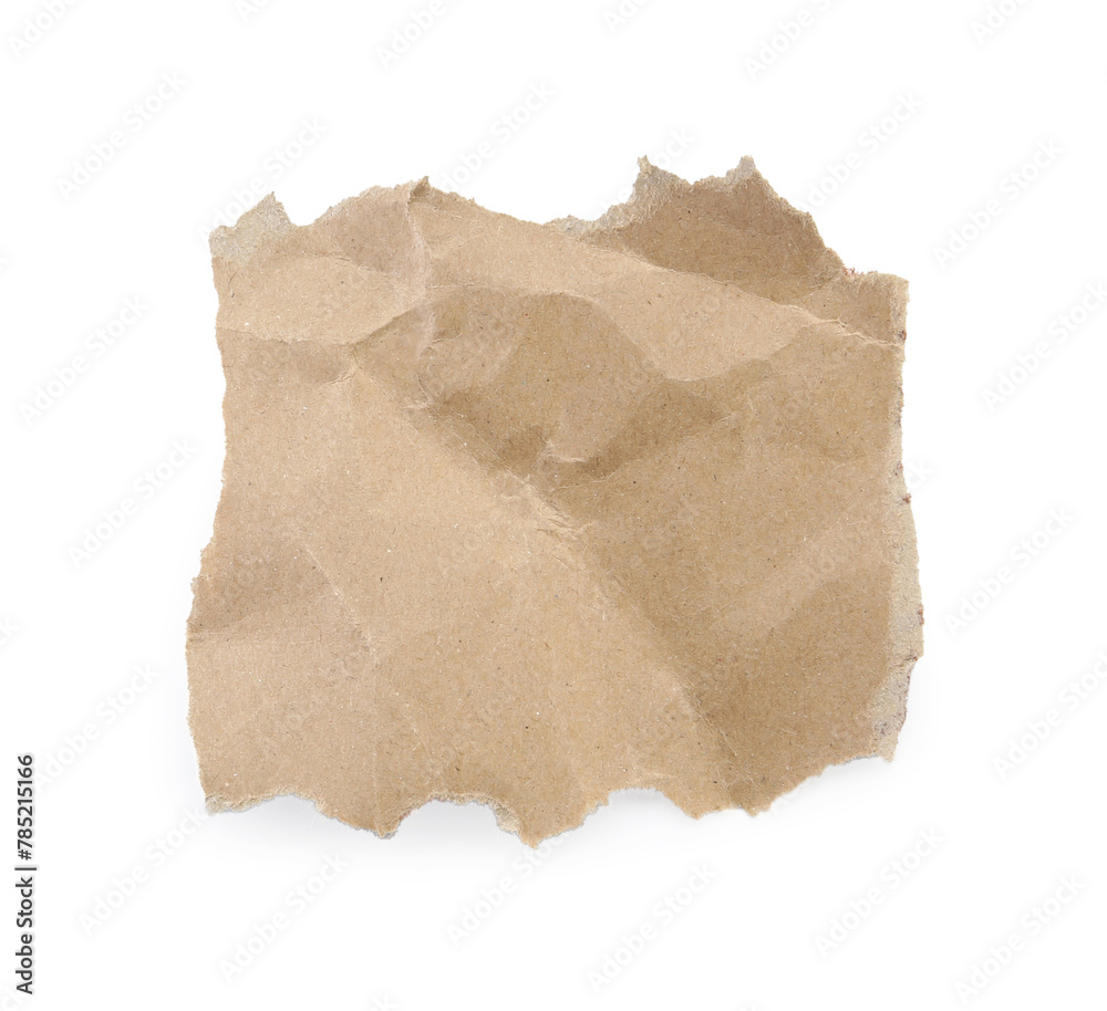 Piece of kraft notebook sheet isolated on white, top view