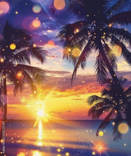 A Painting of a Sunset With Palm Trees