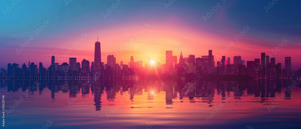 Minimalistic illustration of a sunrise city in vector flat design. Minimalistic illustration of a sunrise city in vector flat design.