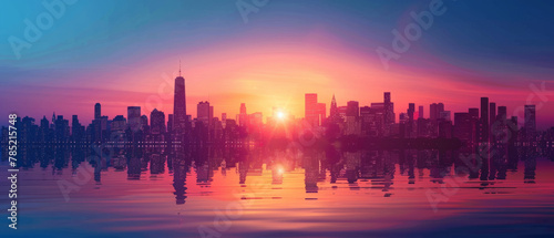 Minimalistic illustration of a sunrise city in vector flat design.