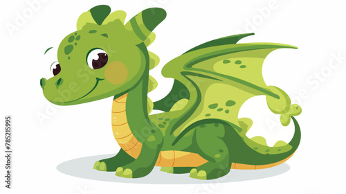 Little cute cartoon green dragon. Vector icon isolated