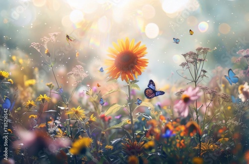 Fluttering Butterflies in a Field of Flowers