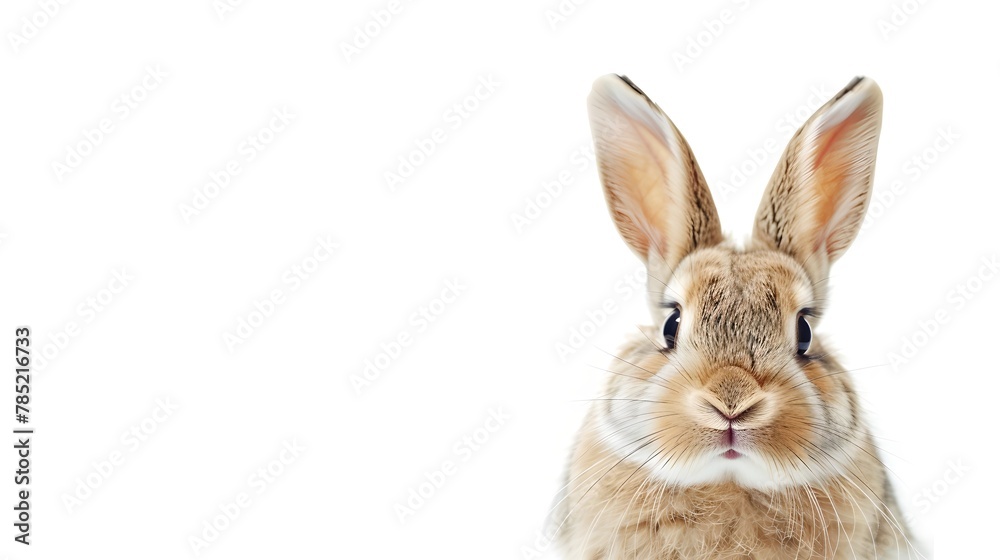 Portrait of a Cute Fluffy Brown Rabbit on a Clean White Background. Perfect for Easter and Pet Themes. Adorable Bunny Picture. AI